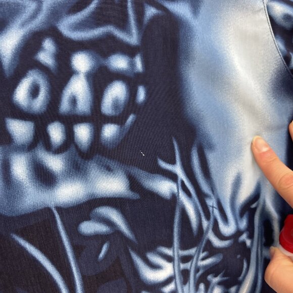 Y2K Urban Rags Skull Blue Flame AOP Shirt Black Men Sz 2XL Goth Cyber Punk Emo - Picture 10 of 16